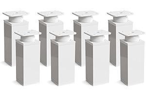 sossai® Pieds de meubles MFV1 | lot de 8 | Couleur: Blanc | Hauteur : 100mm (+20mm) réglables | Forme angulaire: 40 x 40 mm | Vis inclus