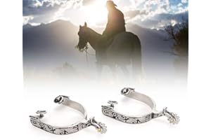 EIMSOAH Éperons de Cheval en Acier Inoxydable argenté 2 Pièces, avec Motif, éperons de Cowboy, éperons de Botte, éperons Metalab, pour L'entraînement et la Compétition