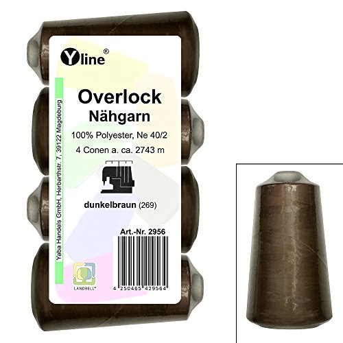 4 Stück Spulen Overlock - Nähgarn, dunkel - braun, a. 2743 m, NE 40/2, 100% Polyester, Nähfaden, Nähmaschinen Garn, 2956
