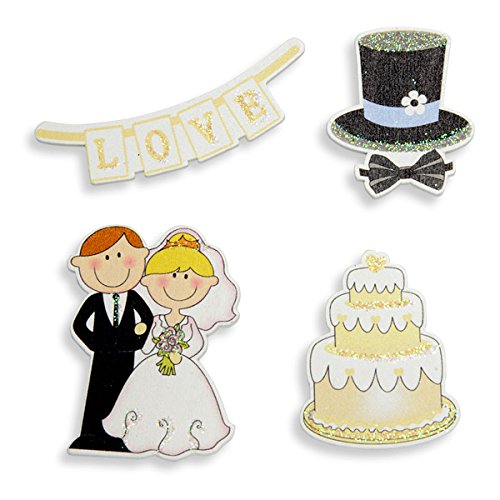 Club Green "Hochzeit Set" Holz Aufkleber, gelb, 6 Stück