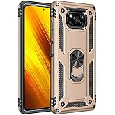 Elfia Xiaomi Poco X3 Pro ile Uyumlu Kılıf Silikon Ara&ccedil; Tutucu i&ccedil;in Mıknatıslı Y&uuml;z&uuml;kl&uuml; Standlı Darbe Korumalı Tank İnce Kapak 