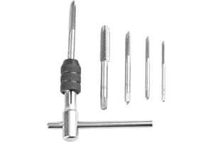 Mesee Set di 5 Maschiatore Filettatura con Chiave Filettata Regolabile, Kit di Maschiatura Filettatura Manuale con Porta-Maschi a T, Maschiatori Metrici M3 M4 M5 M6 M8 con Manico per Maschi
