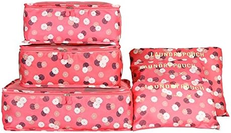 CoCogo Packing Cubes Travel Organizers Luggage Compression Pouches--6 Sets Travel Accessories(Watermelon red Flower)