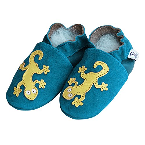 Lederpuschen Hausschuhe Kindergartenschuhe Krabbelschuhe Baby Lederschuhe Schläppchen Lauflernschuhe mit Wildledersohle Gr.19-31 LappaDE - 5
