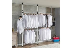 GOTOTOP Teleskop-System, Kleideraufbewahrungssystem Regalsystem Kleiderständer mit 2 breiten Haken für den Heim- und Bekleidungsgeschäft, 153 - 272x281 - 329cm