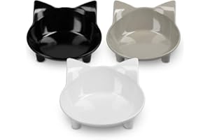 Navaris 3X Gamelle pour Chat 210ml - 3X Petit Bol en Mélamine Ø 14,5 cm x 6,3 cm - Antidérapant Anti-éraflure et Facile à Nettoyer - Design Chat