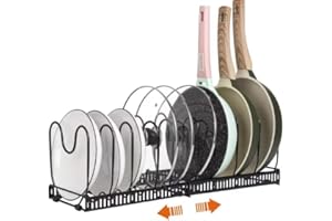 Cunsieun Uchwyt na patelnie, uchwyt pokrywki do garnków, system porządkowania kuchni do przechowywania i organizacji przyborów kuchennych, z 10 regulowanymi przegródkami, dobry pomocnik dla gospodyń