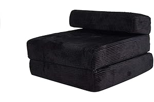 Panana Single Fold Out Z Bed Chair Comfortable Jumbo Cord Fabric Futon Sofa Folding Mattress for Guest Adult Kids Black