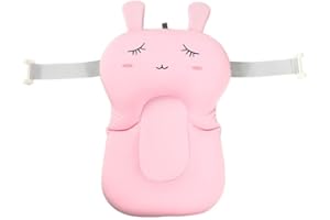belupai Tapis de bain bébé nouveau-né pliable bébé bain baignoire coussin chaise étagère nouveau-né siège de baignoire nouveau-né coussin tapis de bain(Lapin Rose Avec 2 Ceintures Fixes)