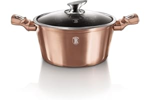 Berlinger Haus, Casserole avec couvercle, 24 cm, Collection Rose Gold, revêtement en marbre antiadhésif à 3 couches, Poignée de touche souple ergonomique, Pour tous feux