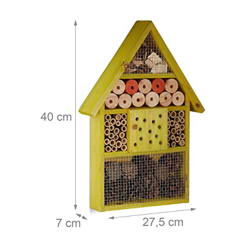 Relaxdays Insektenhotel für Wildbienen, Marienkäfer, Florfliegen, für Balkon, Garten, HxBxT: 40 x 27,5 x 7cm, Holz, grün - 3