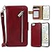 Produktbild Asnlove 2 in 1 PU Leder Flip Wallet Cover in Bookstyle Stand Leder Tasche Case Geldbörse Reißverschluss Style mit Karteneinschub und Magnetverschluß with Handschlaufe für Apple iPhone 5 5S SE Purpurn