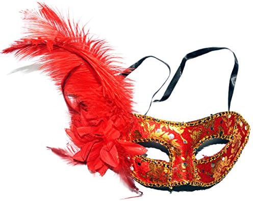 GSY Masquerade Mask, Women Elegant Prom Halloween Masquerade Party Mask (Masquerade Mask, Red)