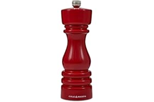 Cole & Mason London Red Gloss Salt Mill,18cm Salt Grinder with Adjustable Grind Non Corroding Ceramic Mechanism, Beech Wood, Seasoning Mill, Lifetime Mechanism Guarantee