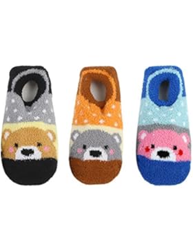 Happy Cherry Kinder flauschige Kuschelsocken Polyester Dicke Haussocke Bärchen Druck bunt Wintersocken Elastische...