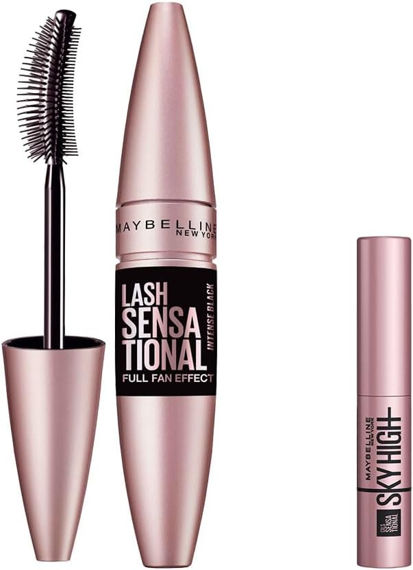 Maybelline New York Lash Sensational Yelpaze Etkili Intense Black Maskara Ekstra Siyah 9.5 ml & Mini Lash Sensational Sky High Maskara Makyaj Seti