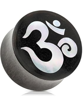 Paula & Fritz® Plug mit Sattelveschluss aus Holz mit Muster Ohm aus Perlmutt 10mm – 25mm PSM131