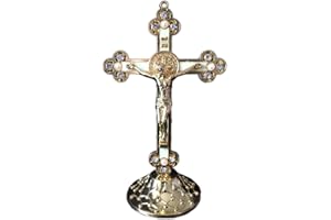 Hopbucan Stehendes Kruzifix mit Sockel Legierung Kreuz für Haus Kapellen Dekoration und ReligiöSe Geschenke (Gold)
