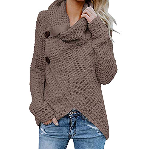 Preisvergleich Produktbild BaZhaHei Damen Asymmetrisch Cardigan Gestrickt Einfarbig Strickjacken Lose Strickmantel Tunika Kimono Rollkragen Gefüttert Zopfmuster Outwear Tops Bluse Langarm Unregelmäßig Sweatshirt