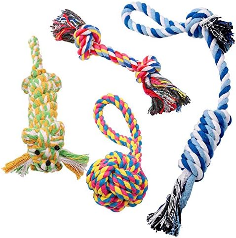 Dog Rope Toy Tug chew - Set Of 4 Durable Thick Cotton Tugging Biting Rope Chewing Toys For Small and Medium Dogs