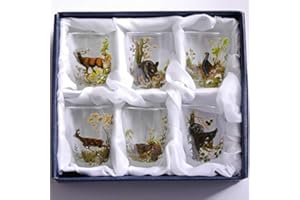 GTK - Geweihe & Trophäen KRUMHOLZ 6 teiliges Schnaps Gläser Set kurz mit farbigen Jagdmotiv - 2 cl -