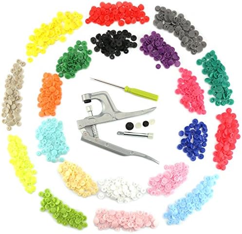 Elifestore Snap Pliers 300 Set T5 Snap Plastic Buttons Poppers 20 colors Snap Pliers Press DIY Tool For Baby Bib