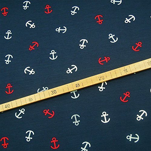 0,5m Jersey Anker kreuz & quer NEU! 1,4m breit Motivgröße ca. 1,5cm 5% Elasthan 95% Baumwolle Meterware - 2
