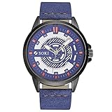 LuckhomeHerren-Smartwatch mit Leder Armband Paar Mode Nylonband Analoge Quarz-Runde Armbanduhr Uhren（Blau）