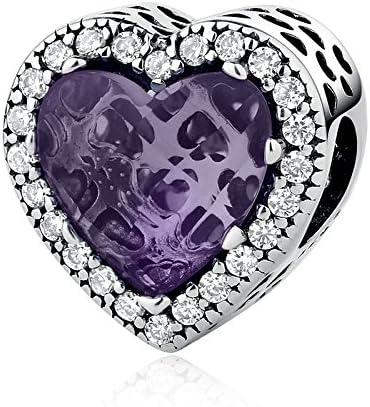 Radiant Hearts Purple Crystal Clear CZ 925 Sterling Silver Bead Fits Pandora Charm Bracelet