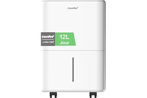 COMFEE' Déshumidificateur Compact, Absorbe jusqu'à 12L/jour, Mode silencieux, Verrouillage enfant, Minuterie 24H, Réservoir 2,5L, Pour pièce de 20-35㎡, Aqua Dry 12