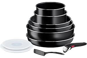 Tefal Ingenio Easy On - Juego de 3 Sartenes 22/24/26 cm + 2 Cazos 16/18 cm + Wok 26 cm + Mango extraíble + 3 Accesorios No apto inducción, antiadherentes, Thermo-signal, sin PFOA