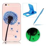 iPhone 6S Plus Funda Caucho de TPU cubierta de parachoques,iPhone 6 Plus [Noche Luminoso] Efecto fluorescente que brilla en la cubierta del caso de cáscara oscura piel suave transparente TPU de silicona,Herzzer [Anti-rasguños] Cubierta de la caja Funda protectora de Silicona caso delgado caso trasero Carcasa para iPhone 6 Plus/6S Plus 5.5 inch + 1 x Azul Soporte del teléfono + 1 x Azul Lápiz óptico - azul diente de león
