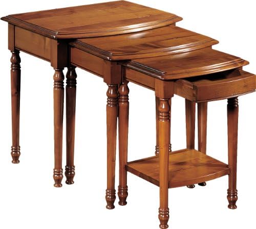 Chunky Turned Wooden Legs Nest of Tables Side Lamp Table 1 Drawer Cabinet Cherry