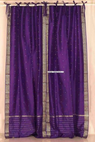 Indian Selections Purple Tie Top Sheer Sari Curtain/Drape/Panel - 43W x 84L - Piece