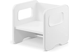 defiPad Sgabello per bambini | sgabello elegante double face | Poltrona per bambini da 1 anno | Sedia per bambini in legno | Sedia trasformabile in tavolo | (Bianco)