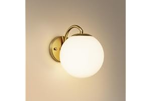 Warmiehomy Modern Wall Lights Indoor, Industrial Round Glass Wall Sconce, E27 Metal Gold Wall Lamps Sconces, Hardwired Wall Mounted Light for Bedroom, Living Room, Hallway (Bulb Not Included)