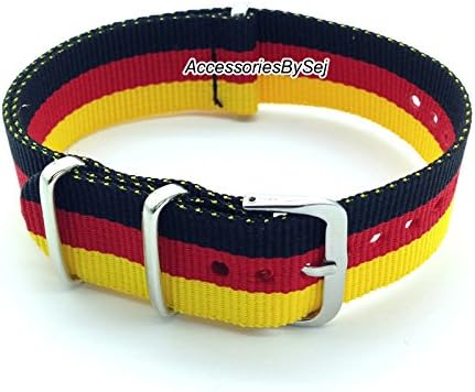 G10 NATO MOD NYLON WATCH STRAP, Choice of Styles &amp; Sizes - Presented with a FREE Luxurious AccessoriesBySej ® TM Gift Pouch/Bag (Black/Red/Yellow 3S, 22mm)