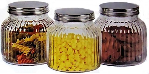 3 Glass Storage Jar Set Coffee Tea Sugar Canister Pantry Masala
