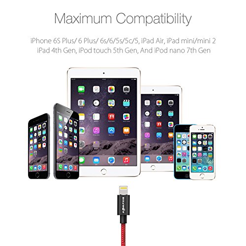 [Apple MFi Zertifiziert] Lightning Kabel, BlitzWolf 1M Nylon USB Ladekabel für iPhone 5 5s 5c 6s / 6s Plus 6SE, iPad Air, iPad mini, iPod (Schwarz) - 6