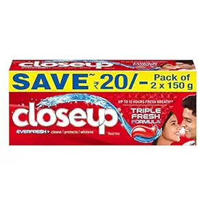 Closeup Everfresh+ Anti-Germ Red Hot Gel Toothpaste for Plaque Removal, Eliminates Bad Breath(150g, Pack of 2)