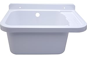 ADGO Lavello Industriale, per Garage, Lavanderia, Officina, Sifone, Kit di Montaggio, Lavandino, Resistente alle Intemperie (50 x 34 x 21 cm, Bianco)