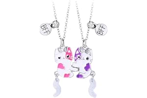 IUDWCG 2 Pcs Cat Freundschaftskette für Mädchen Halskette Geschenk Magnetisch Passende Freundschaftskette Schmuck Geburtstag Weihnachten Brautjungfer Geschenke Mädchen Damen Schwestern
