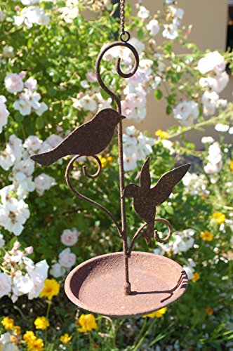 Vogeltränke zum hängen Futterstelle aus Metall für Vögel mit 2 Vögeln Braun Wasserschale Rostfarben