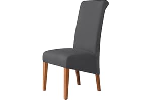 Kozuoan XL Size Chair Covers for Dining Chairs, soft and elastic spandex dining chair covers, detachable and washable, Dark gray, Pack of 6
