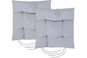 Gardenista Garden Chair Seat Cushion with Ties | Slip Free Hypoallergenic Tufted Pad | Water Resistant Thick Quality | Great for Indoors & Outdoors | Secure Ties (2 Piece, Silver)
