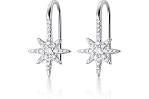 SLUYNZ 925 Argento Scintillante Stella Goccia Orecchini per Donne Ragazze Adolescenti CZ Stella Uncino Orecchini