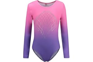 Dkhsy Girls Long Sleeve Sparkle Leotards Gradient Color Dance Costume Ballet Gymnastics Clothes 5-12Y…