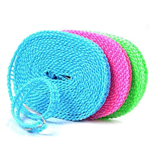BlueBeach® Packung 3 Tragbar Winddichte Wäscheleine Kleiderlinie 5m Trocknen Wäscheleine Kleider Seil für Outdoor / Indoor / Home / Reisen (zufällige Farbe) - 2