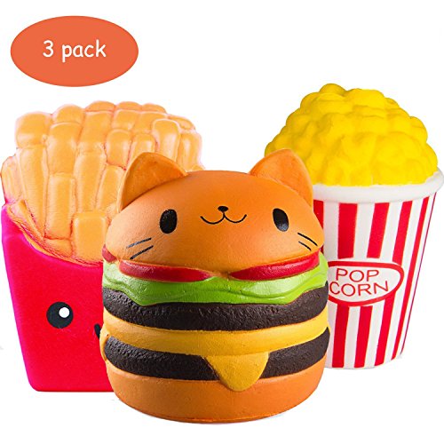 ZhengYue Jouets Spongieux Mignon Kawaii Doux Squishy Simulation Hamburger Frite Crème Glacée Jouet Slow Rising pour Enfants Adultes Soulage Stress Anxiété Décoration