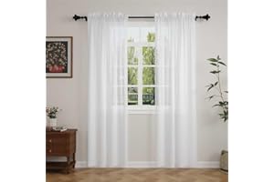 GFCC Voile Curtains, 90 Drop 2 Panels White Net Curtains for Windows Rod Pocket Sheer Curtain Semi Transparent Eyelet Sheer Curtain Panel for Bedroom Kitcken Living Room W60xL90 Inch (152 x 228cm)